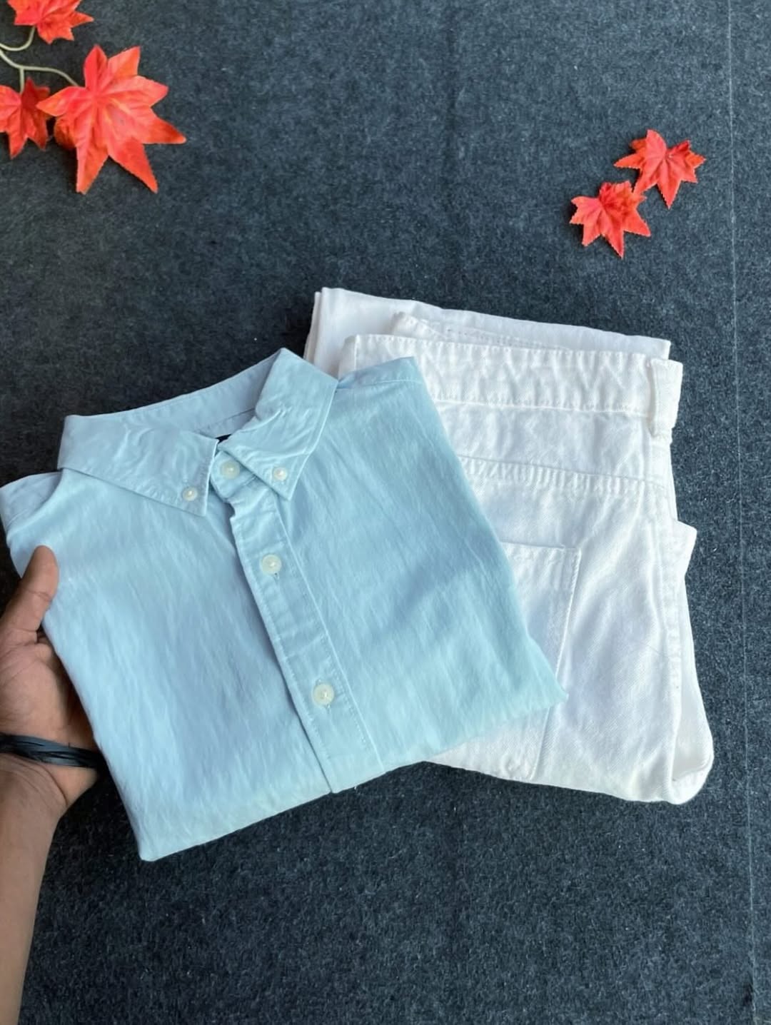 Sky blue shirt with off white cotton pant combo for men summer outfit