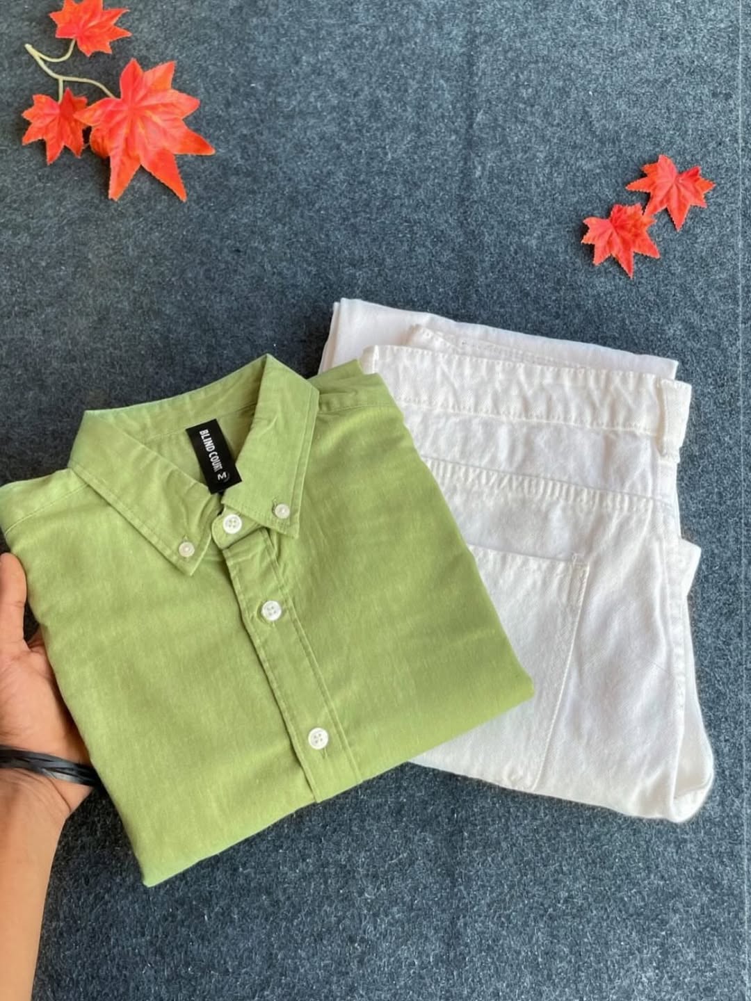 Olive green shirt with off white pant combo casual men clothing set