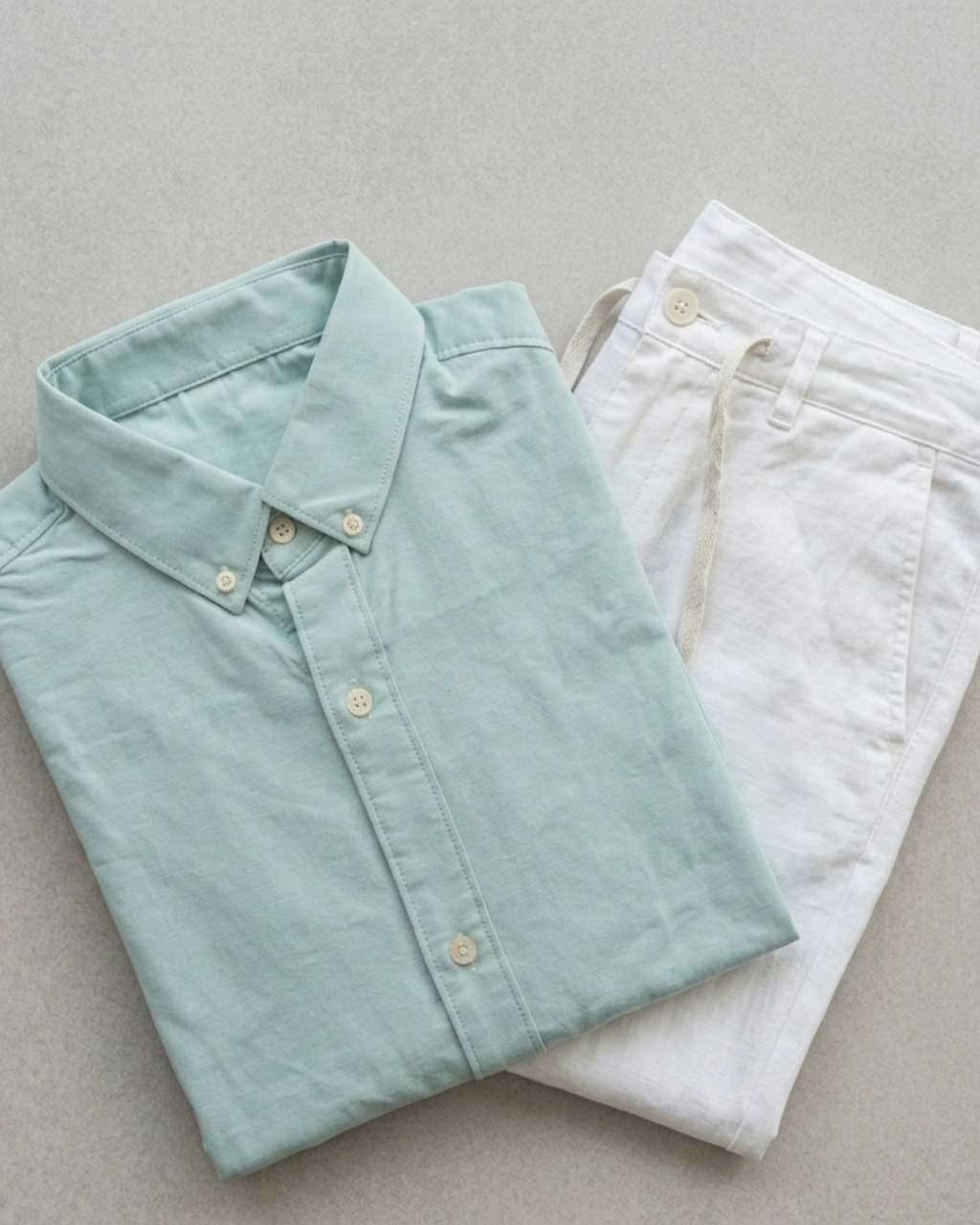 Men’s Mint Green Linen Shirt & White Loose Fit Pant Combo – Relaxed Fit | Clinza