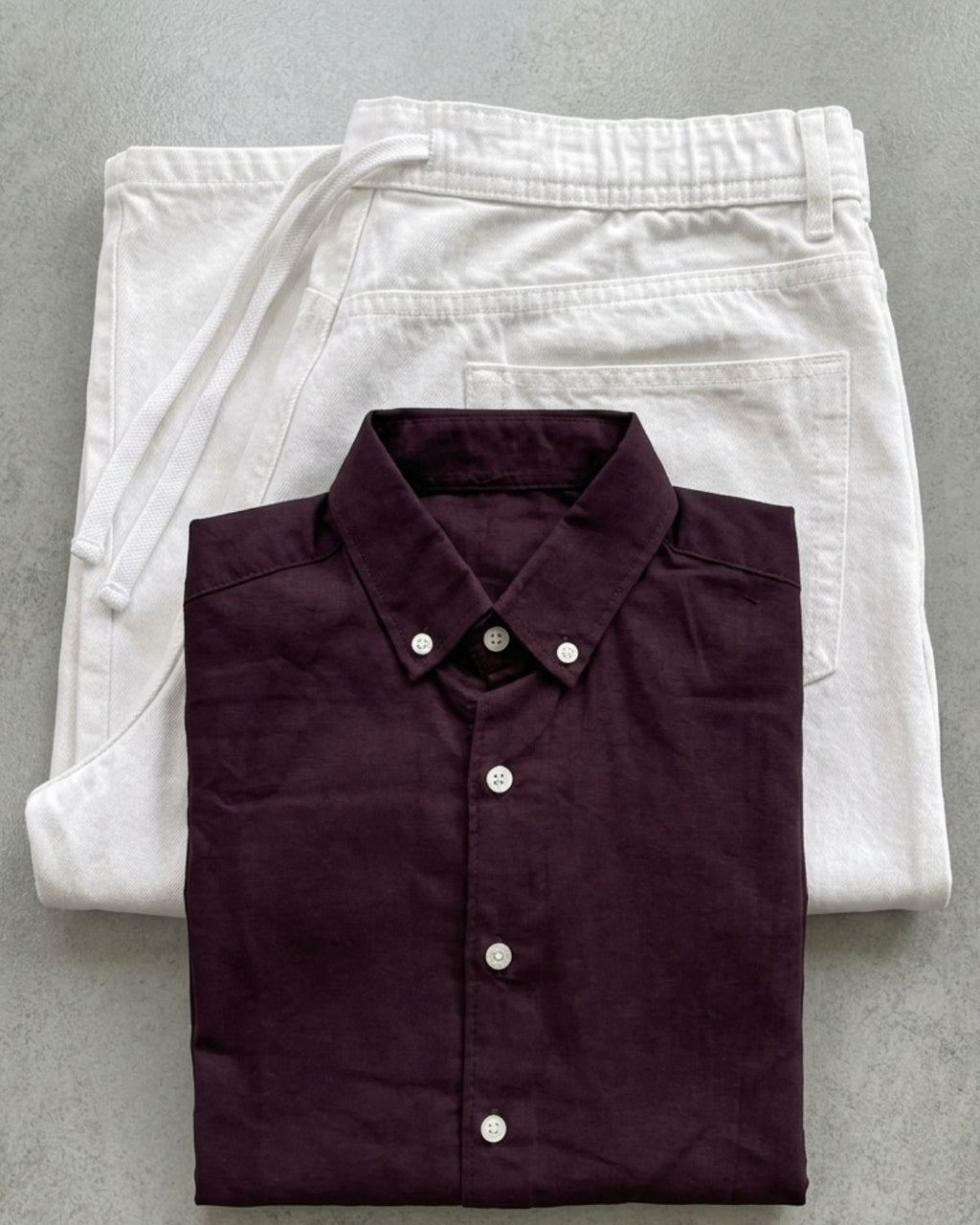Men’s Burgundy Linen Shirt & White Linen Pant Combo – Relaxed Fit | Clinza