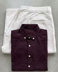 Men’s Burgundy Linen Shirt & White Linen Pant Combo – Relaxed Fit | Clinza