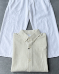 Men’s Cream Striped Linen Shirt & White Loose Fit Pant Combo – Relaxed Fit | Clinza