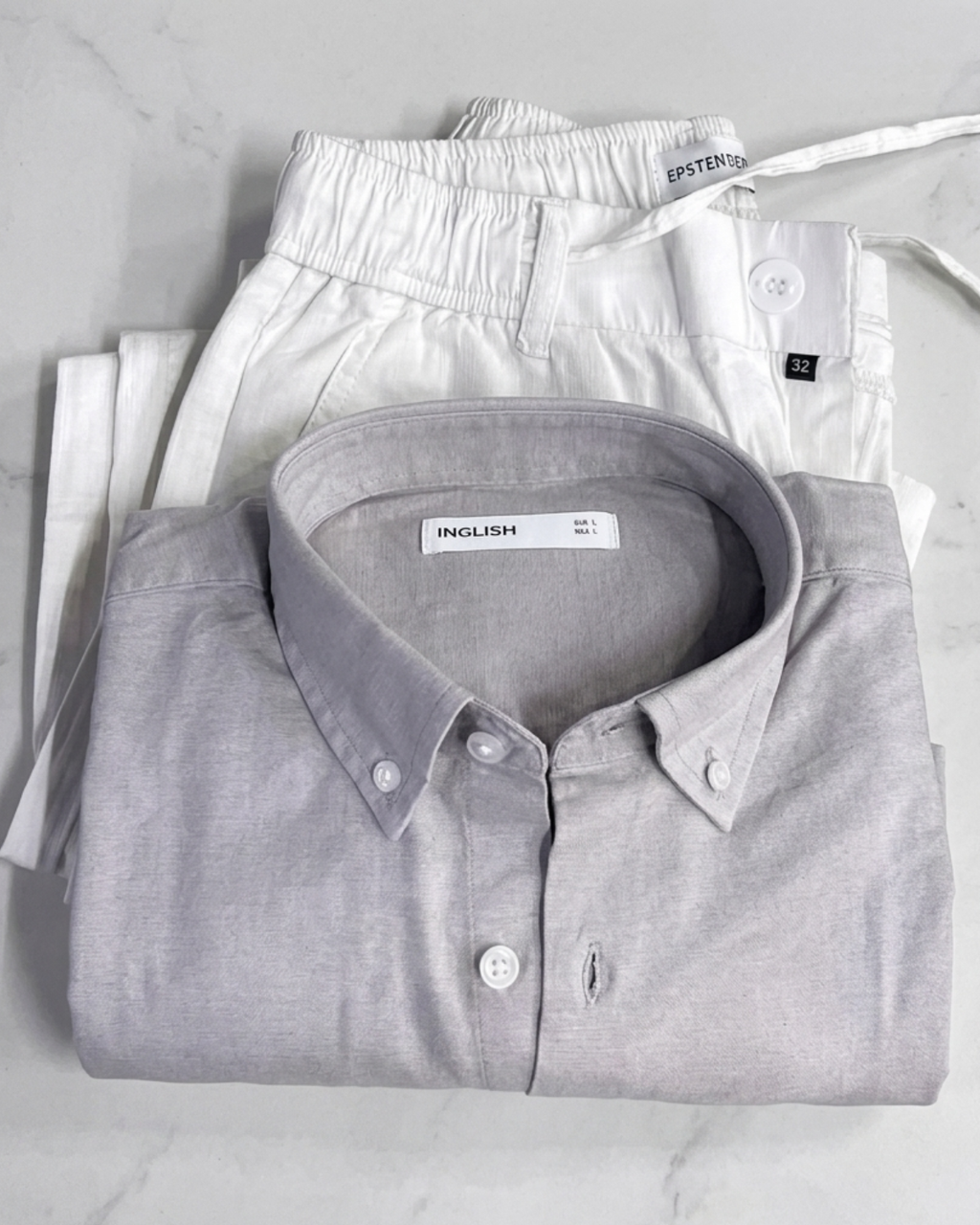 Men’s Light Grey Linen Shirt & White Loose Fit Pant Combo – Relaxed Fit | Clinza