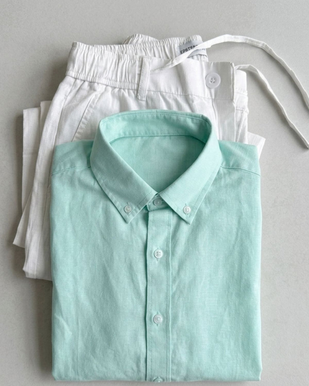 Men’s Mint Green Linen Shirt & White Linen Pant Combo – Relaxed Fit | Clinza