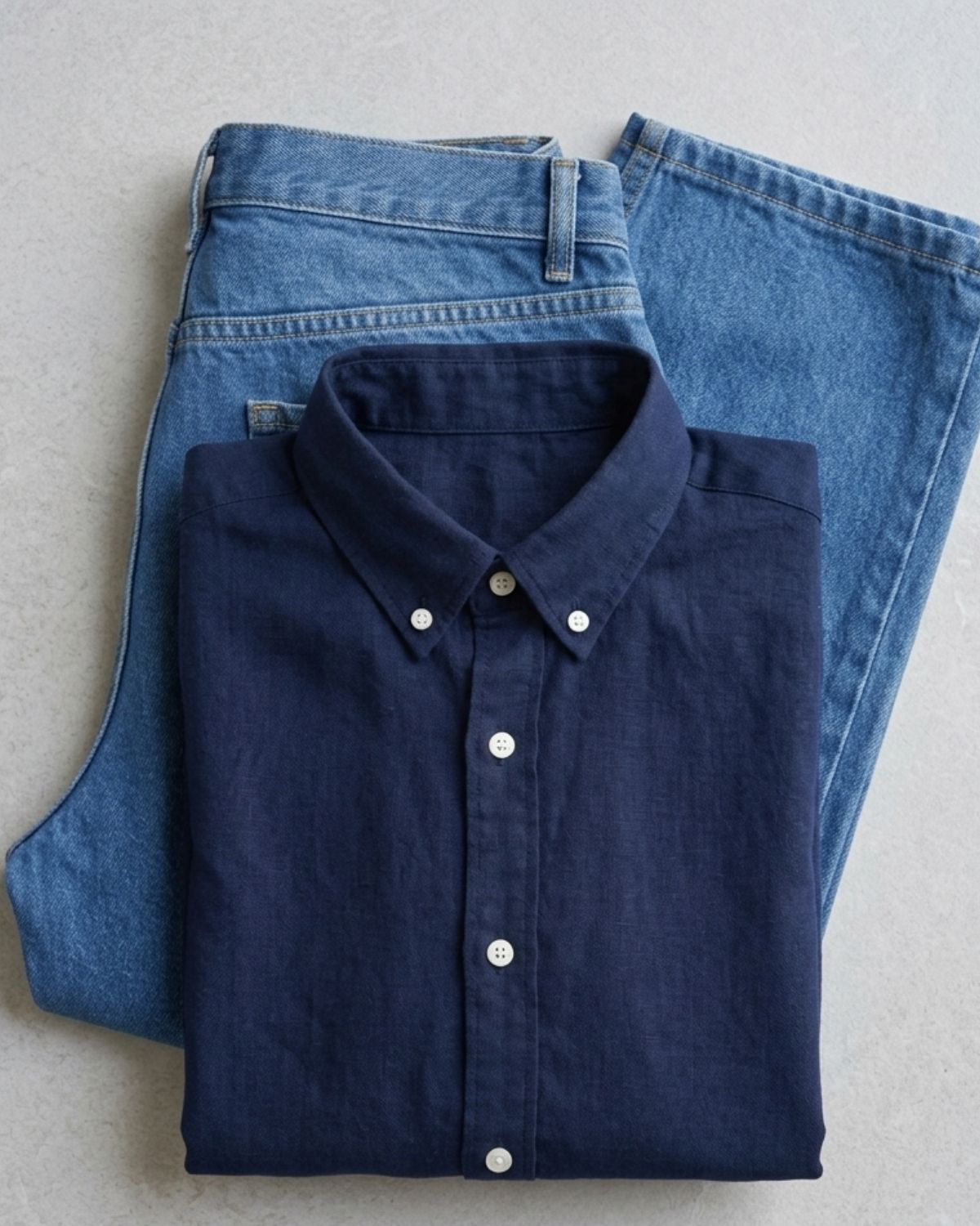 Men’s Navy Blue Linen Shirt & Blue Loose Fit Denim Jeans Combo – Relaxed Fit | Clinza