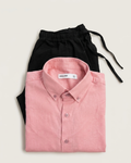 Men’s Pink Linen Shirt & Black Linen Pant Combo – Relaxed Fit | Clinza