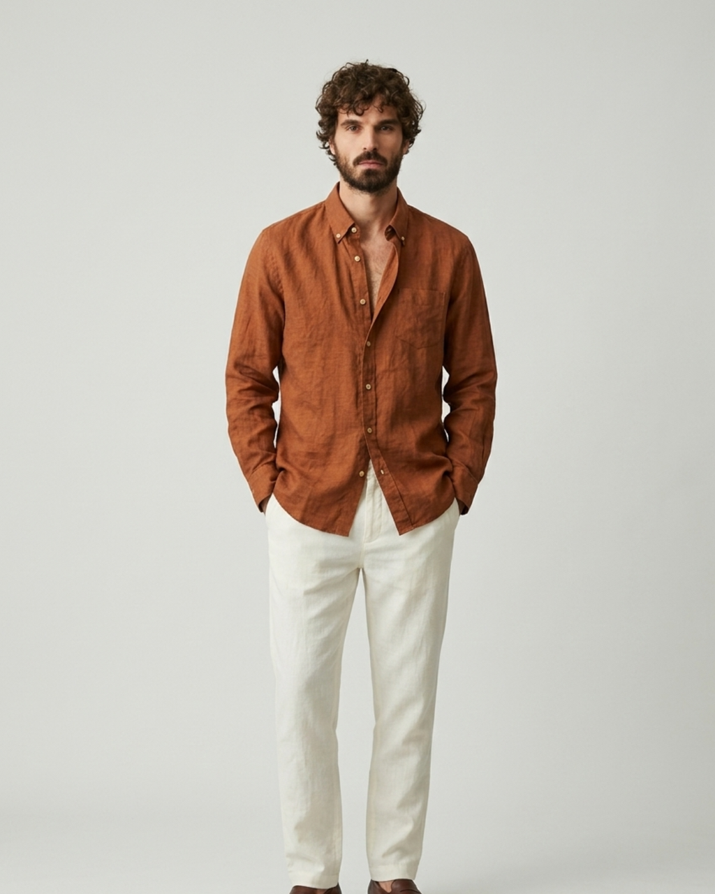 Men’s Rust Linen Shirt – Relaxed Fit Premium Casual Wear | Clinza