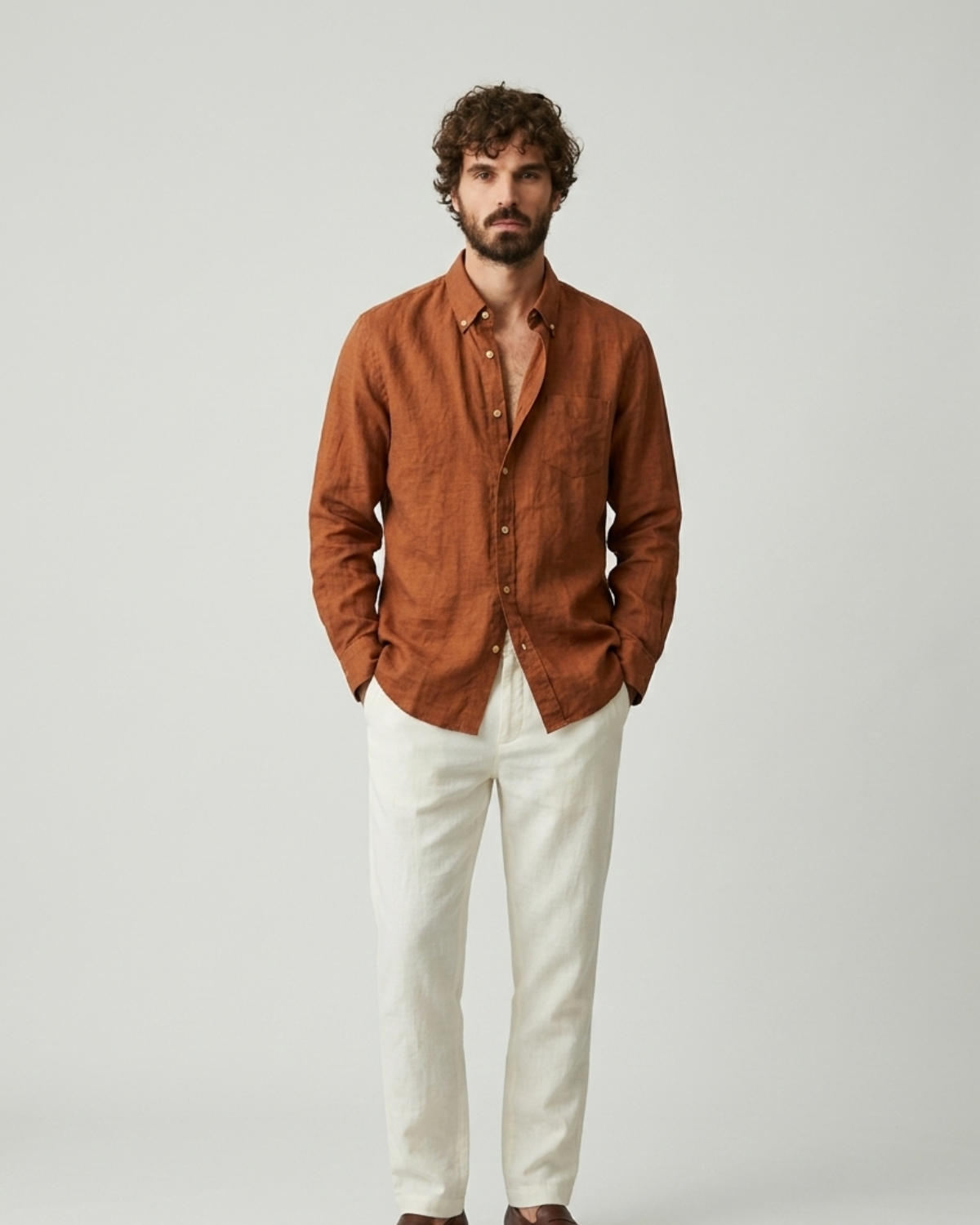 Men’s Rust Linen Shirt – Relaxed Fit Premium Casual Wear | Clinza