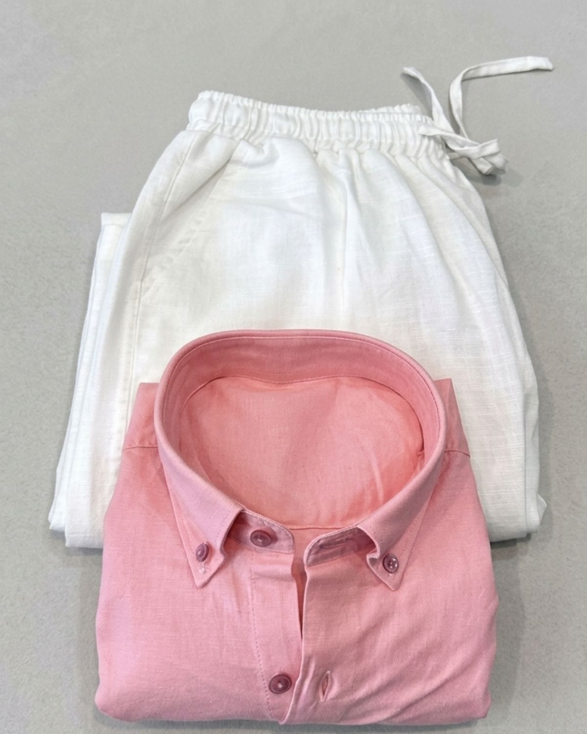 Men’s Soft Pink Linen Shirt & White Linen Pant Combo – Relaxed Fit | Clinza